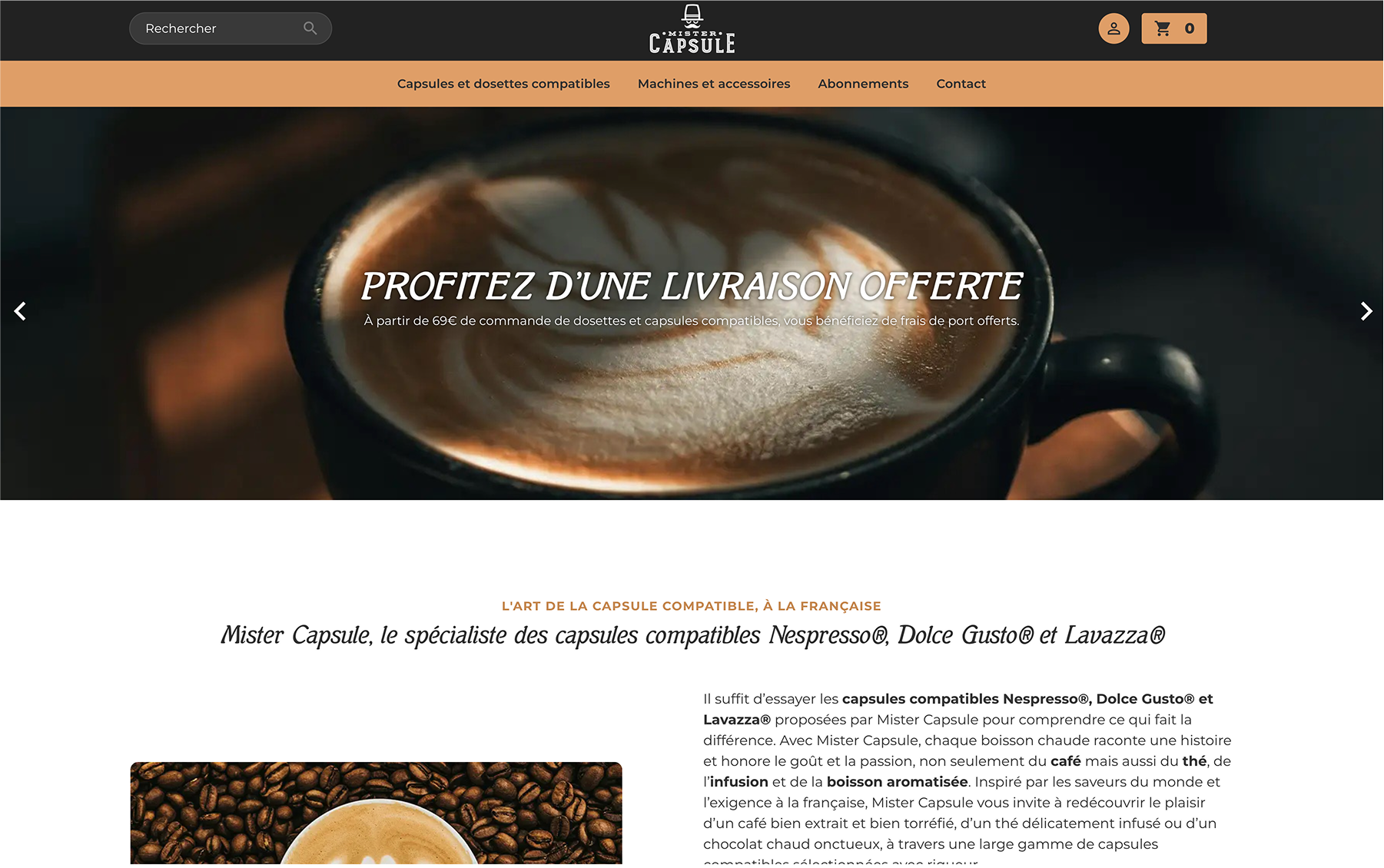 Capture d'écran du site de Mister Capsule